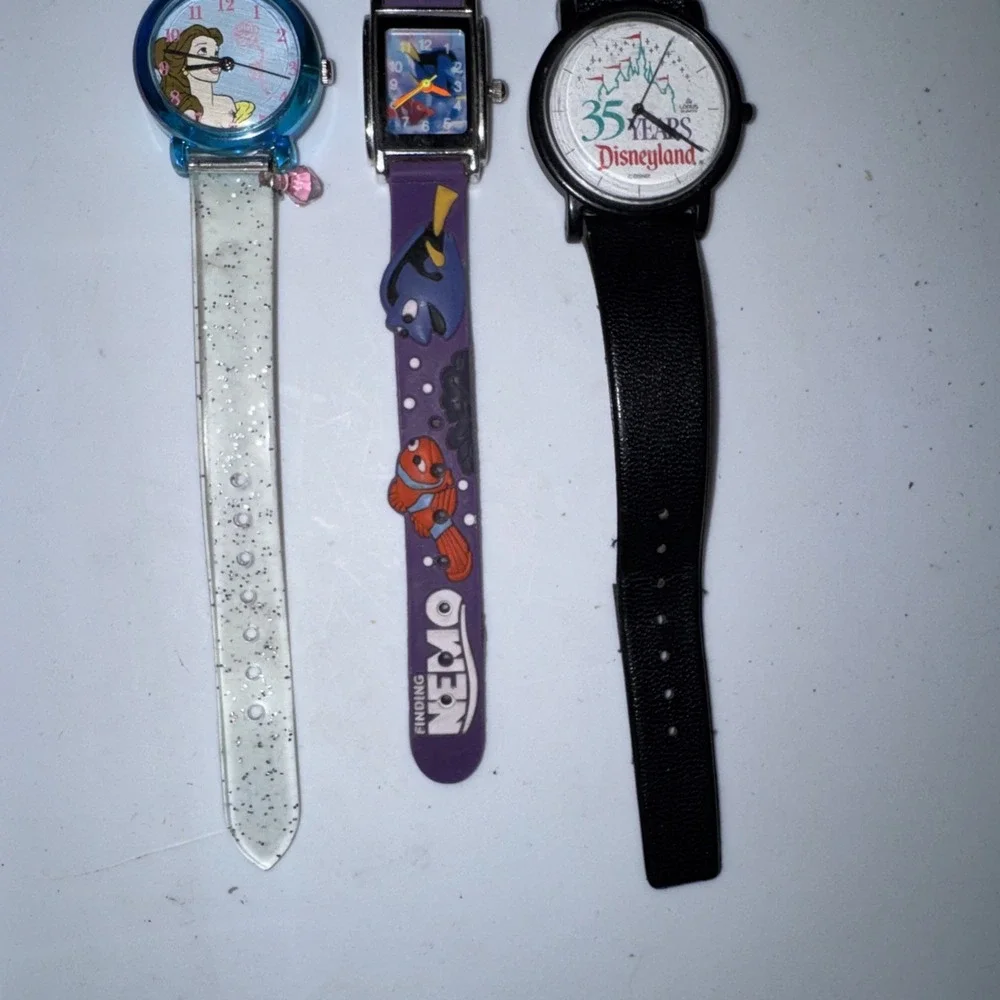 Lot Of 3 Vtg Disney Watches Nemo Belle 35 Years Disneyland Need Batteries